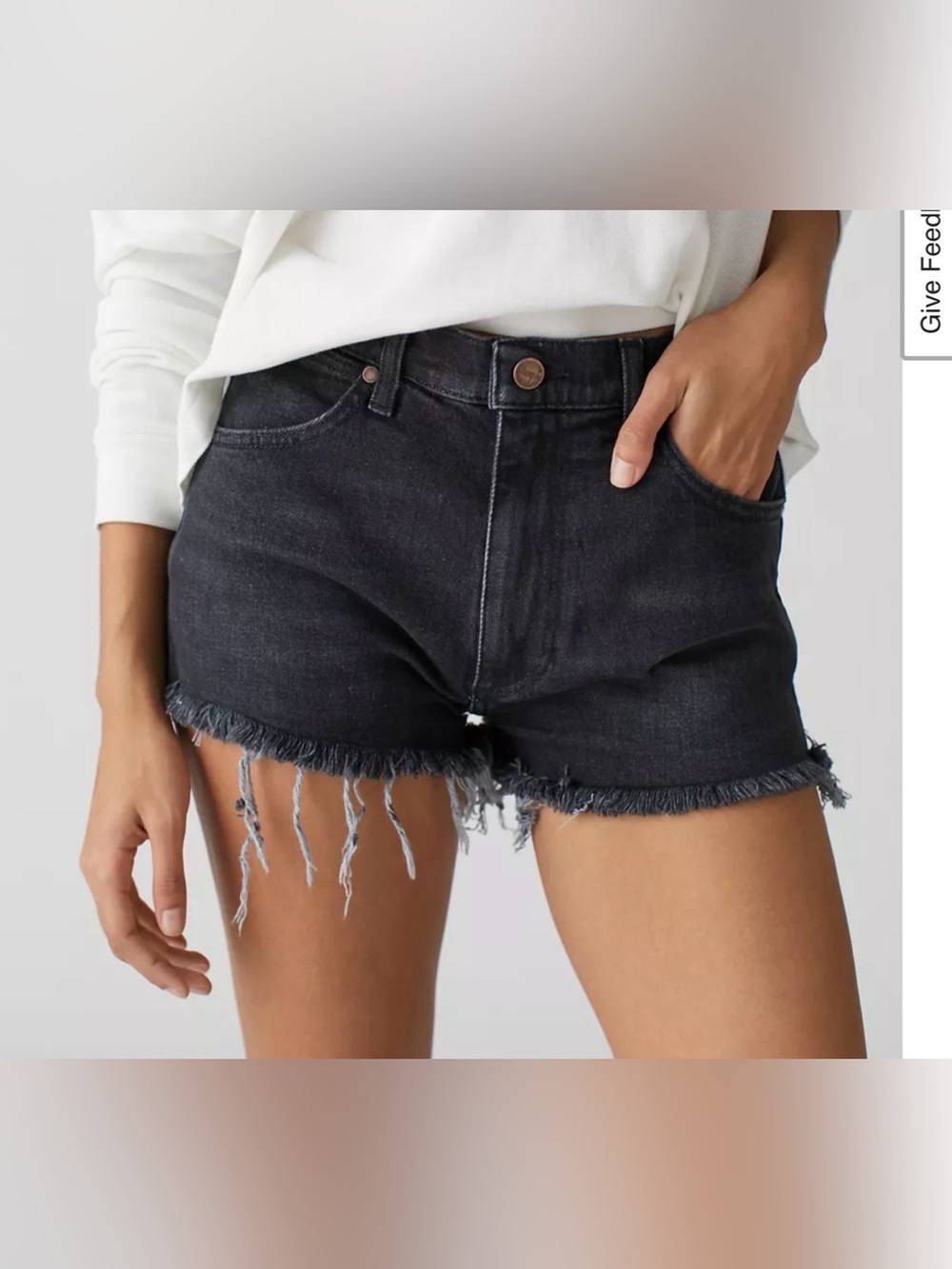 Wrangler Women’s High-Rise Festival Denim Shorts in washed black. Size 27